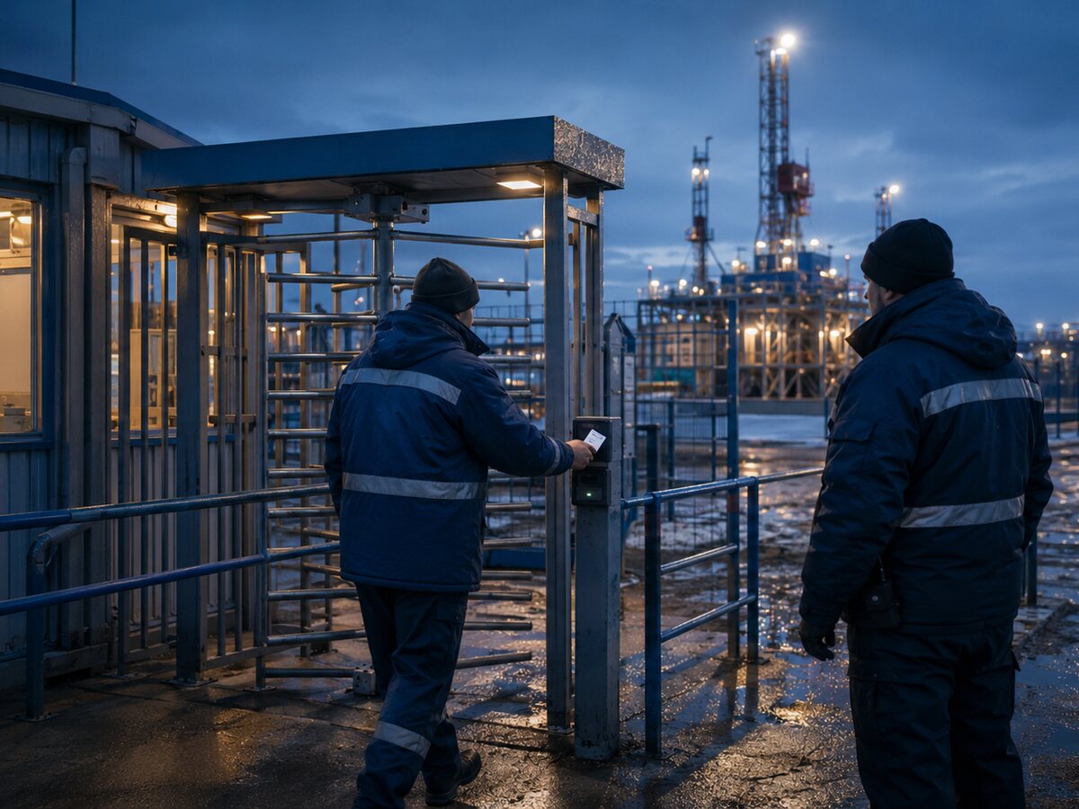 Пропускной режим на въезде на нефтяное месторождение.